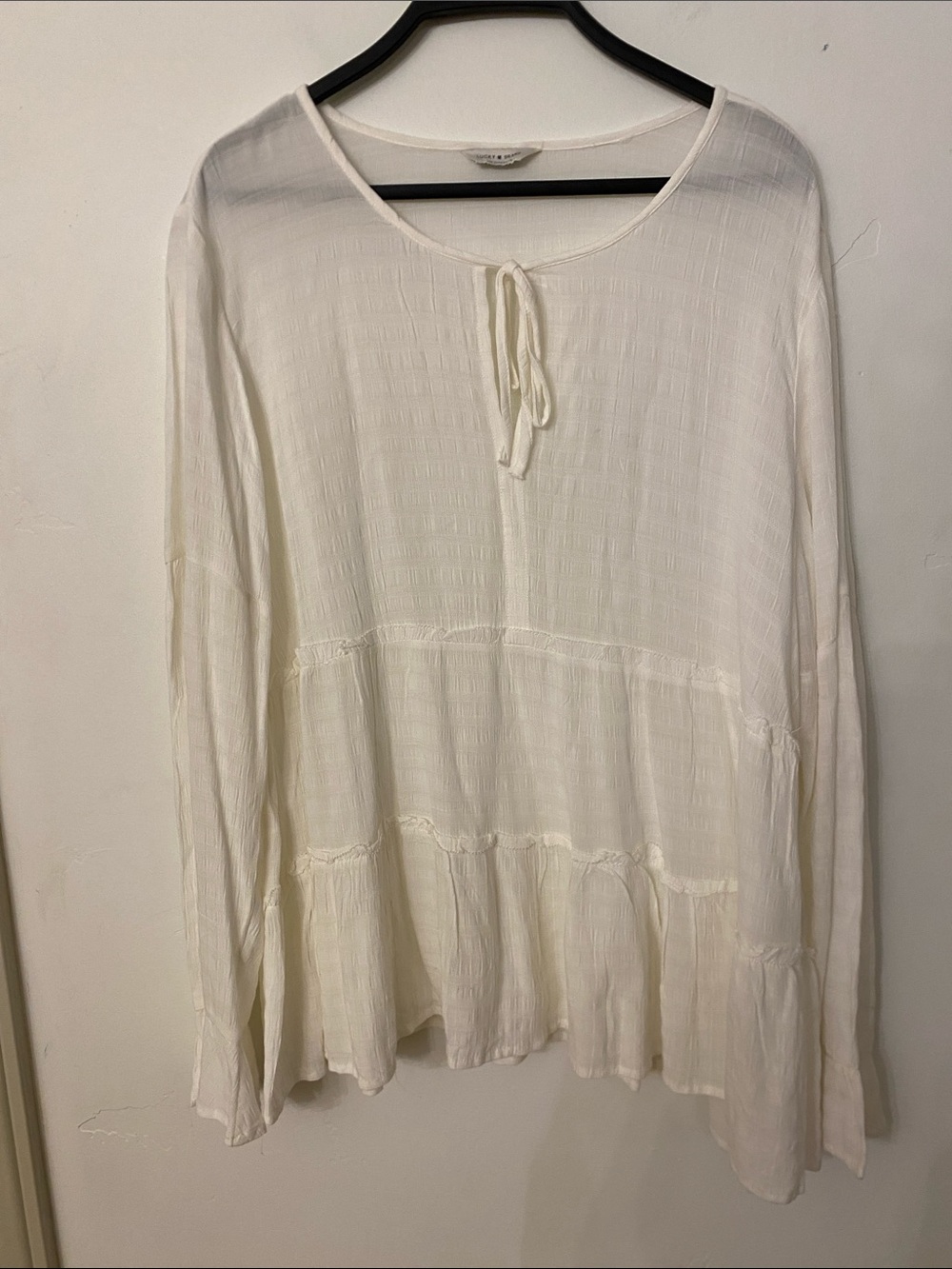 Lucky Brand Ivory Tie-Neck Tiered Tunic
